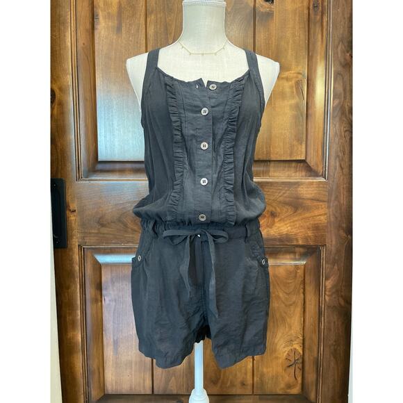 Ya Black Ruffled ButtonUp Summer Tank Romper. Size Medium. - Picture 2 of 6